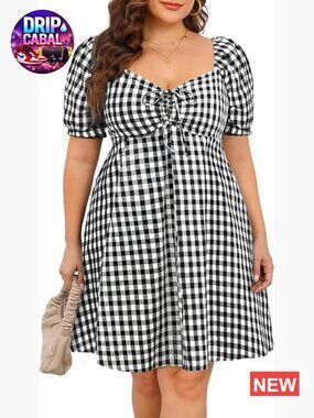 Plus Size Puff Sleeve Sundress Smocked A-Line Cute Mini Dress